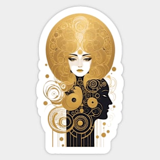 Gustav Klimt's Enigmatic Beauty: Inspired Woman in Gilded Grandeur Sticker